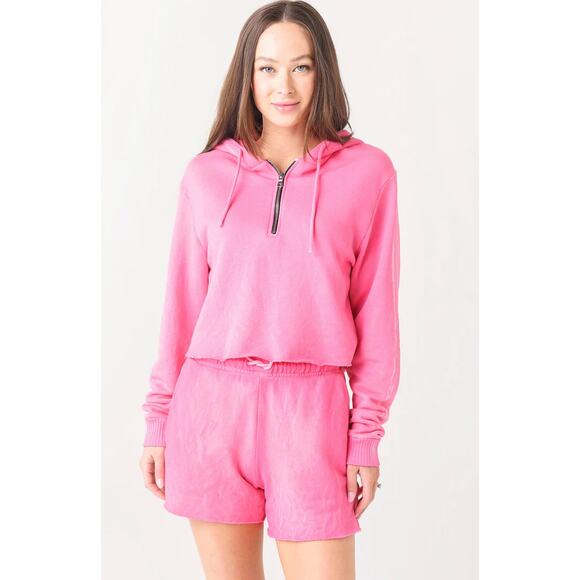 COTTON CITIZEN Brooklyn Crop Zip Hoodie In Hot Pink Mix Womens Medium - Picture 1 of 15